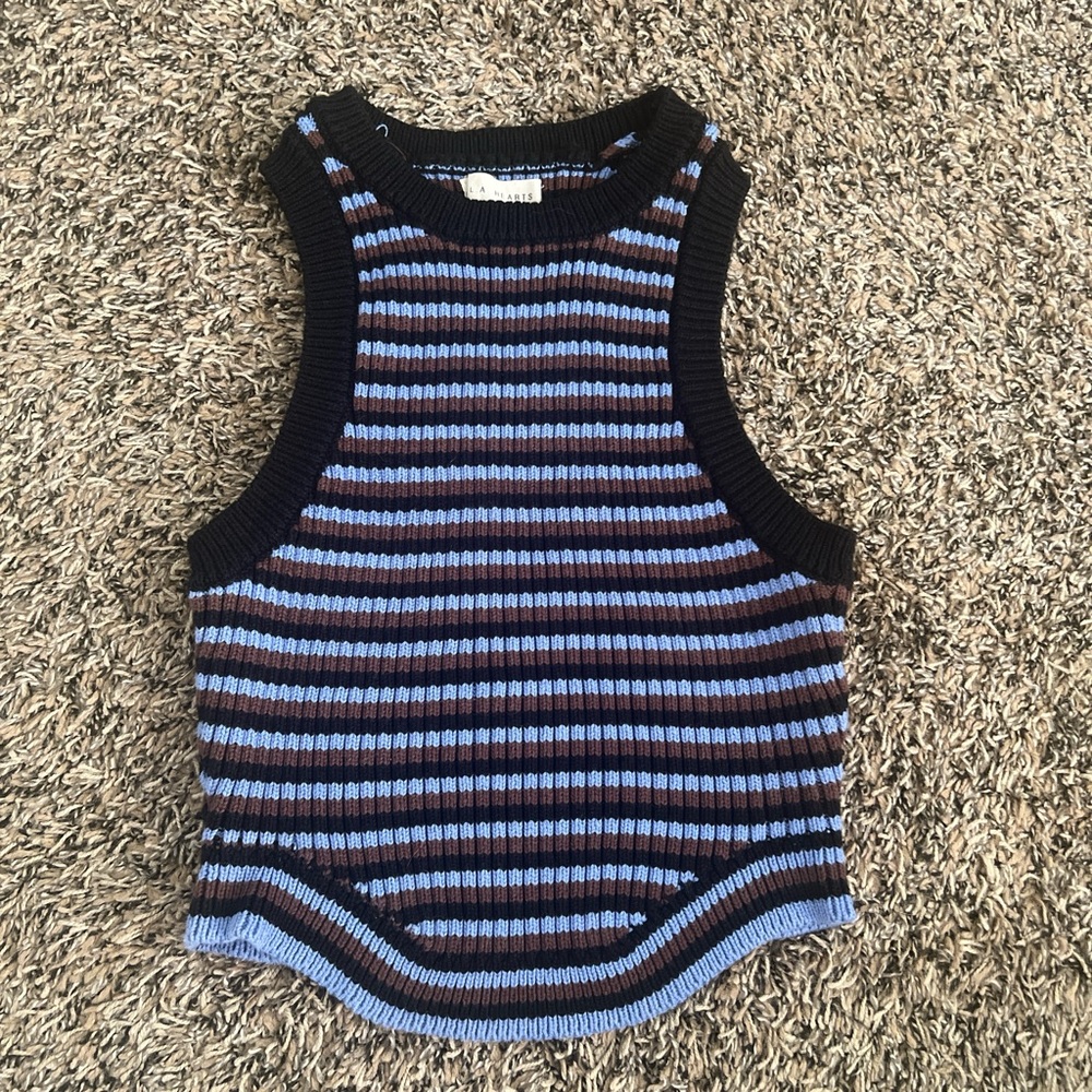 La Hearts Black and Light Blue Striped Knit Tank Top